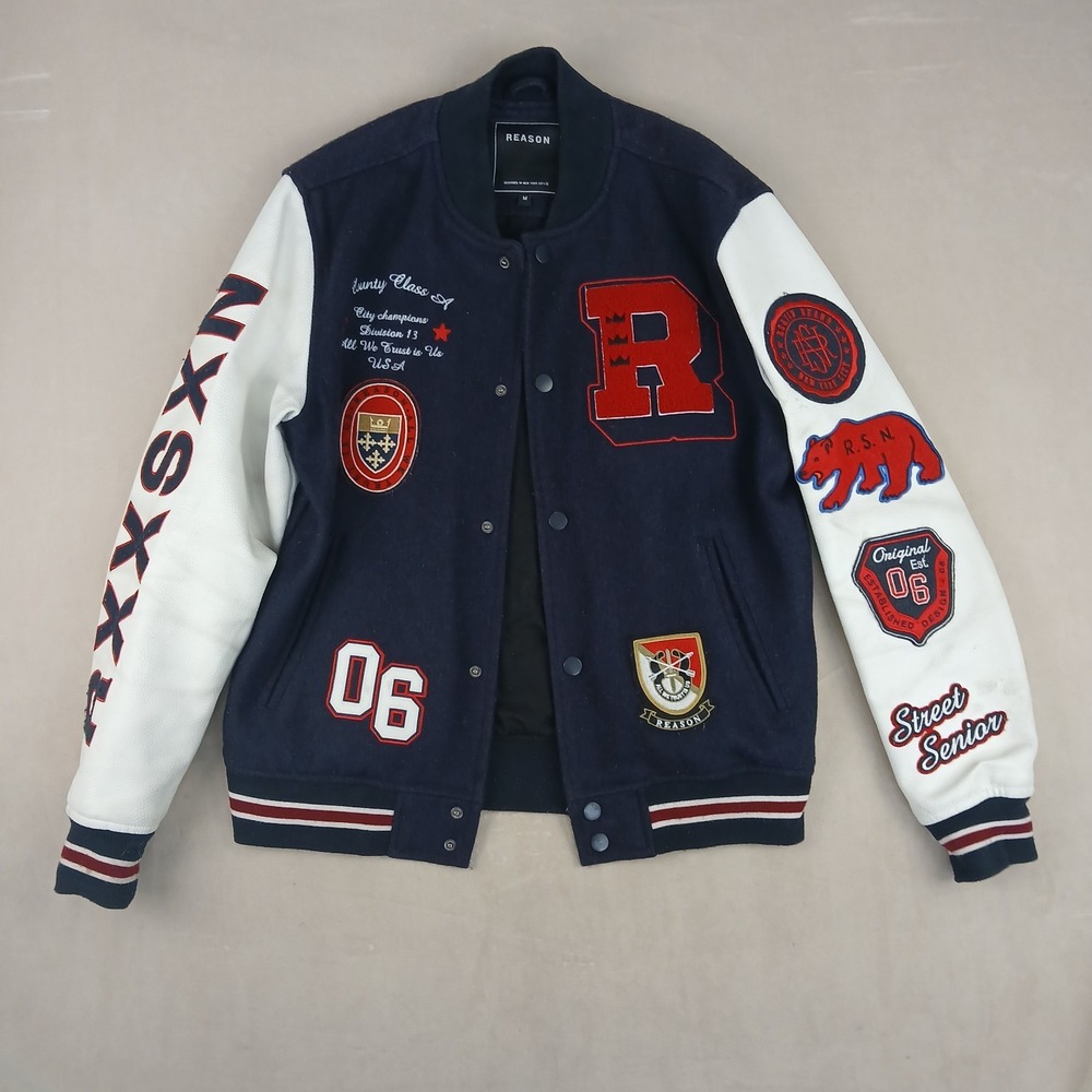 Reason Medium Mens Jacket Varsity Letterman 21x27 Shows Wear See Pics